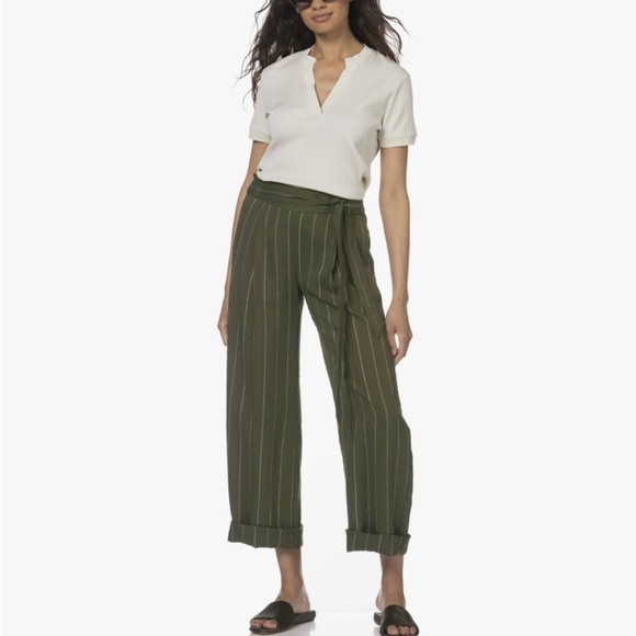 NWT Vince Belted Pull-On Green White Stripe Belted Pants 1X reg $345 pockets! - Picture 1 of 10